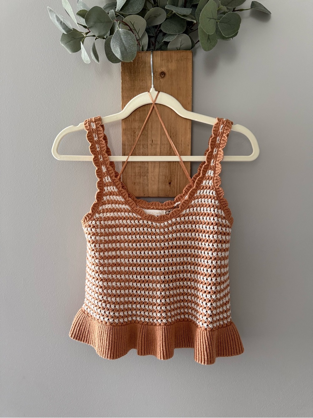 Womens Rust and Cream Crochet Tank Top, S, NWTs